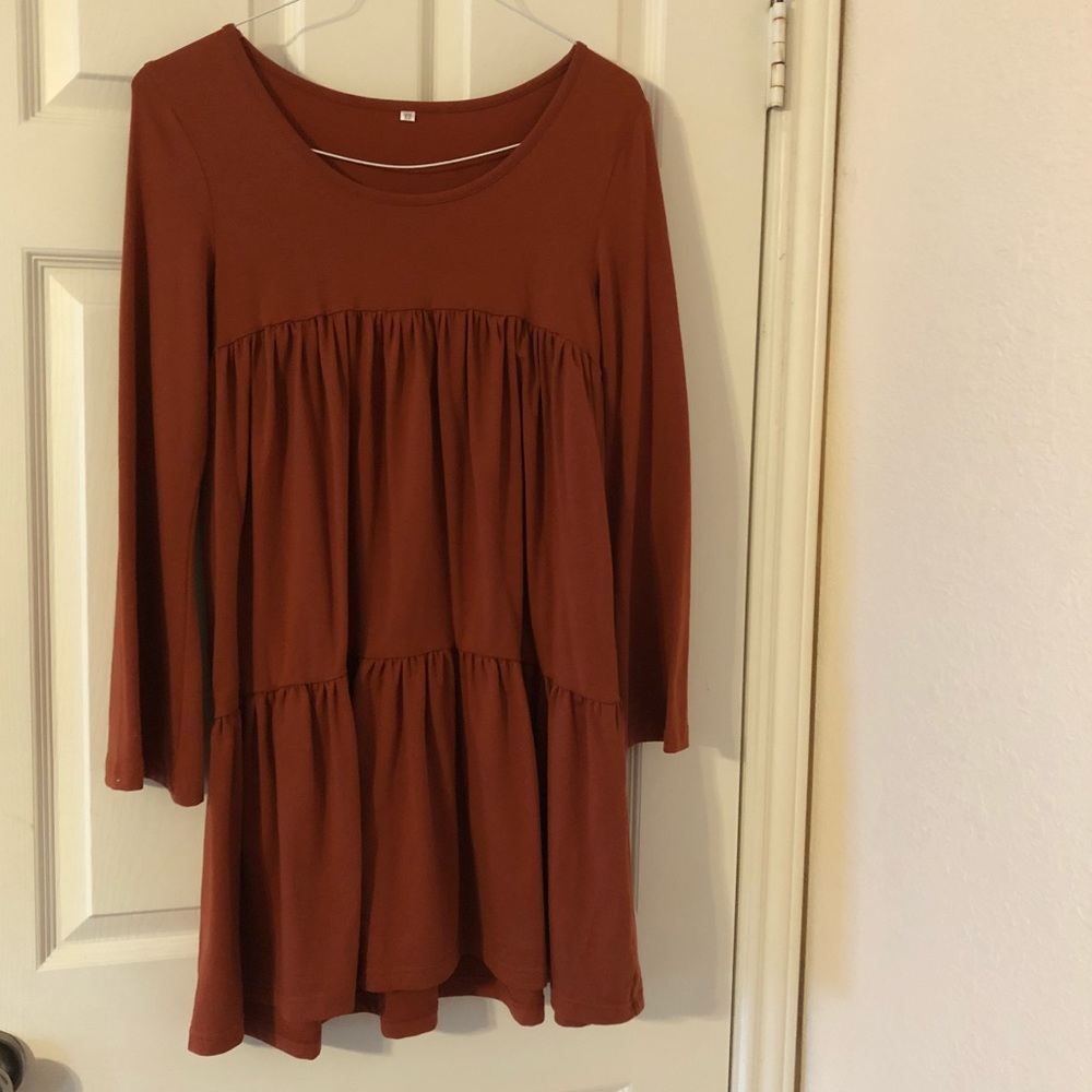 Burnt Orange Long Sleeve Shift Dress